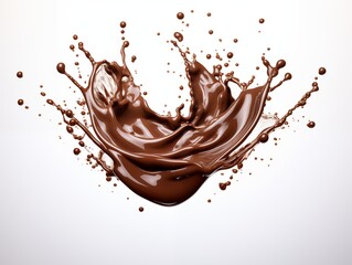 Fototapeta premium 3D Chocolate splash isolated on white background. Sweet explosion for product. Cacao drink. Realistic photo generated by Ai technology