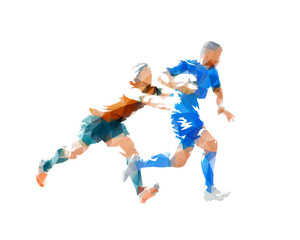 Rugby players, low poly isolated vector illustration
