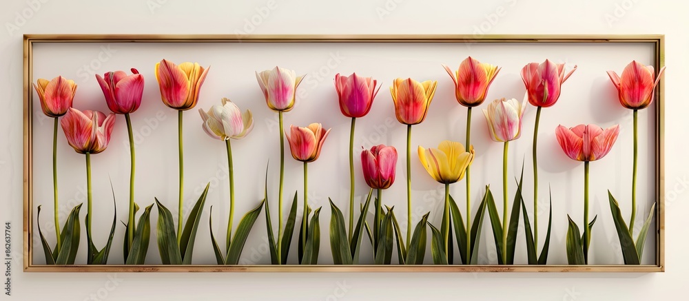 Aufkleber Mockup of a horizontal picture frame featuring tulip flowers with copy space image.
