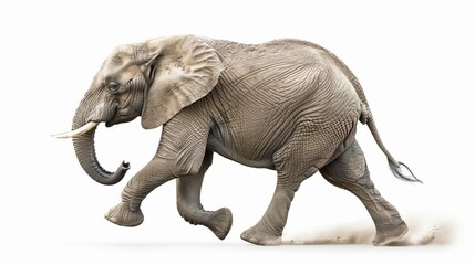 Obraz premium Majestic elephant walking gracefully, side view of a powerful animal. Realistic, high-quality and detailed AI-generated image. Perfect for wildlife, nature, or educational purposes. AI
