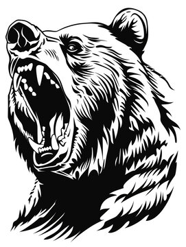 recommend clip art: A bear with its mouth wide open and teeth bared