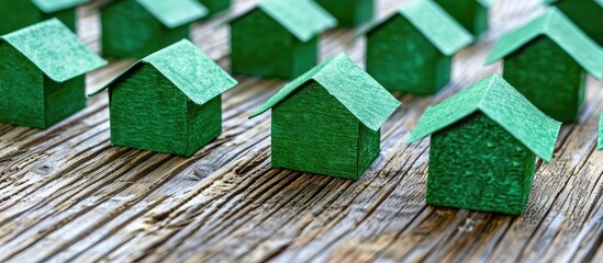 Truth builds trust symbol on green paper houses showcased on a classy wooden table background, reinforcing the business concept with ample copy space image.