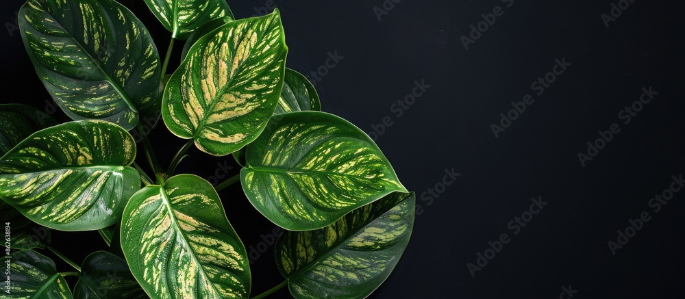 Leinwandbilder plant leaves set against a black backdrop with space for text or images. copy space image. place for
