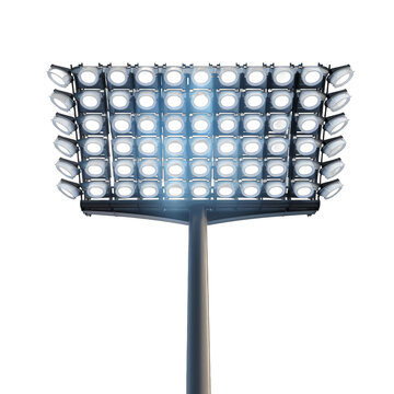 A tall light pole with many lights on it