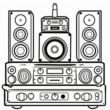 black and white stereo system setup clip art preview