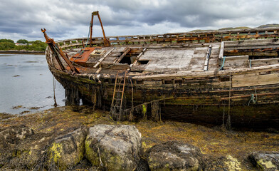 Old wooden shipwrecks on the Isle of Mull