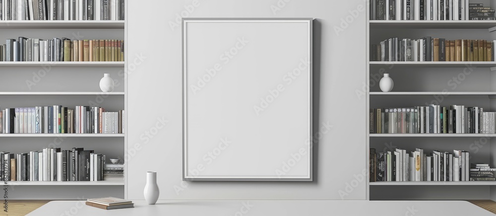Aufkleber Display a white frame on a bookshelf or desk with copy space image against white background.