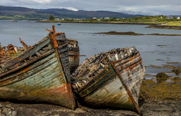Old wooden shipwrecks on the Isle of Mull