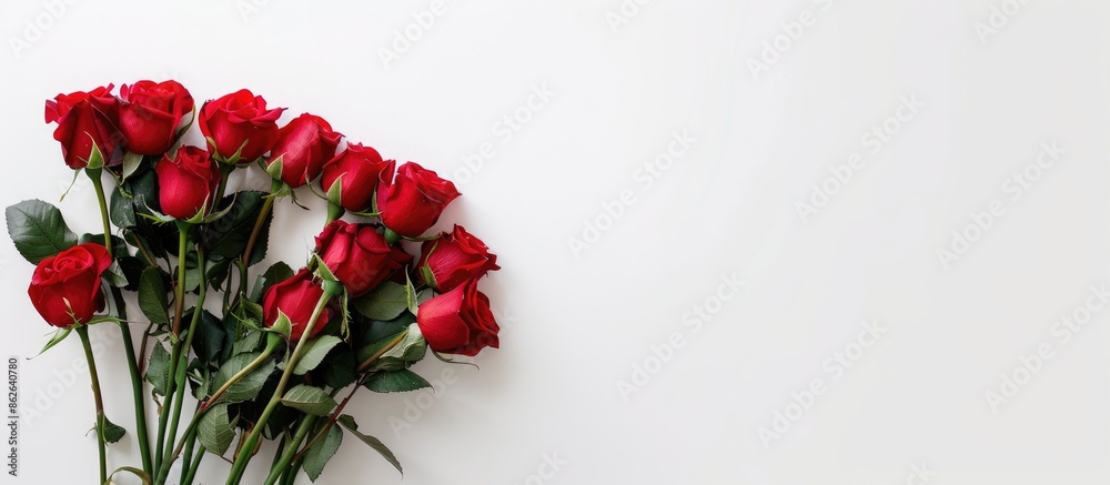 Poster bouquet of roses with copy space image on a white background.