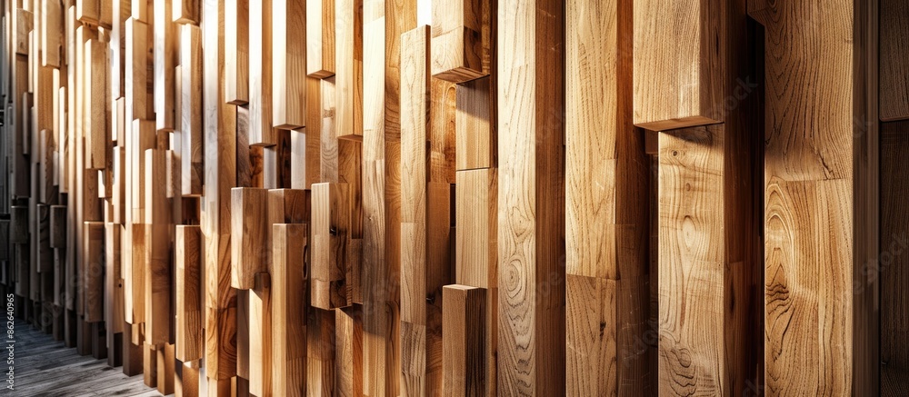Poster interior decoration with rows of oak decorative strips, providing a natural and elegant touch with a
