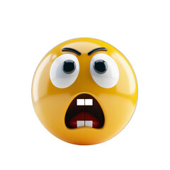 A yellow angry face with red eyes and a mouth open