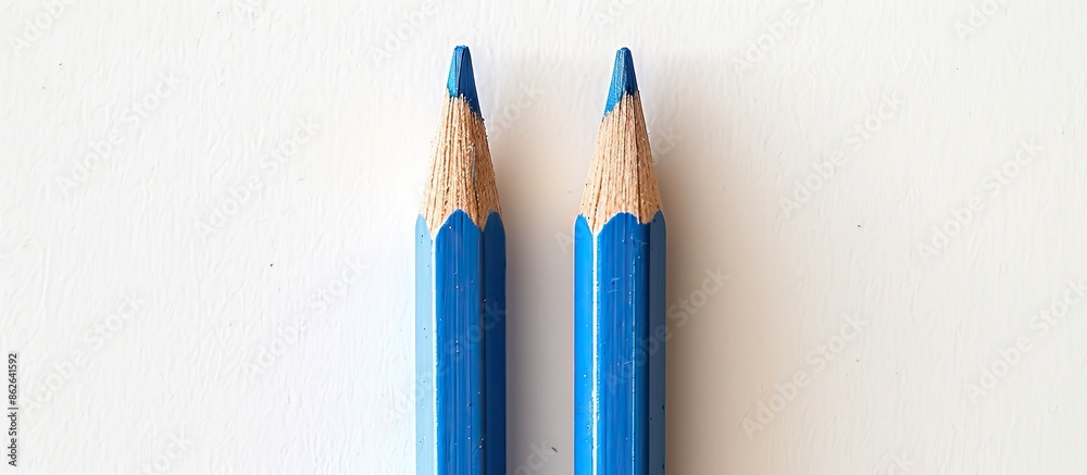 Poster a top-down view of two blue pencils on a white background, with space for adding text or images, emp