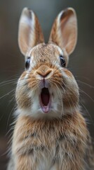 Fototapeta premium Small rabbit with its mouth open and its mouth wide open