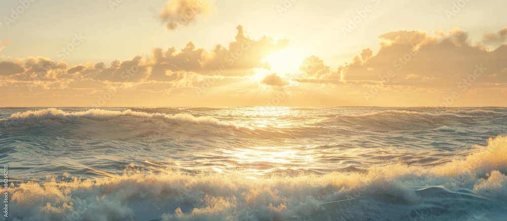 Aufkleber high quality photo of a serene seascape with golden hour lighting, ideal for use as a copy space ima