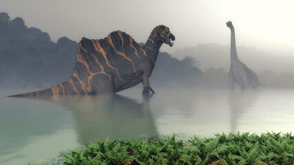 Brachiosaurus and spinosaurus. © Orlando Florin Rosu
