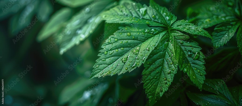 Poster green leaf background with blurry texture, suitable for copy space image.