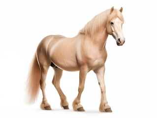Fototapeta premium Beige and pink elegant horse isolated on white background. Farm animal full body. Photo generated by ai technology
