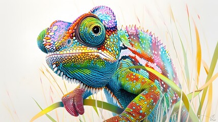 Obraz premium Cheerful chameleon tree branch cartoon illustration isolated image animal character. 