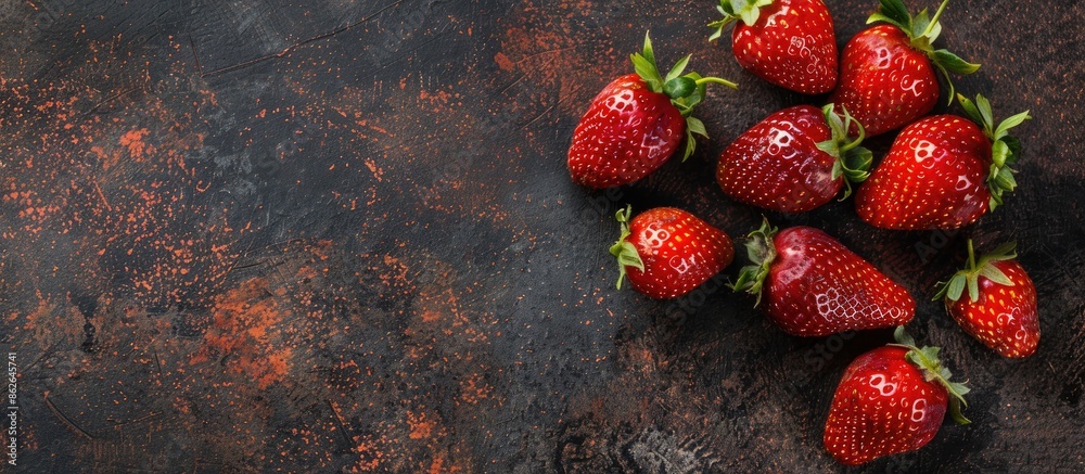 Poster fresh strawberries with copy space image.