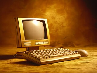 old desktop computer with a keyboard and mouse, essential for productivity and digital communication in a modern office.