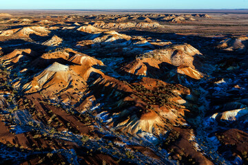 Aerial view of Painted Desert and Arckaringa hills in outback South Australia, Australia.