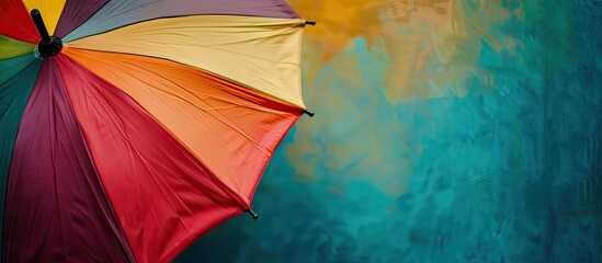 Close-up of a colorful umbrella against a vibrant background, perfect for copy space image.