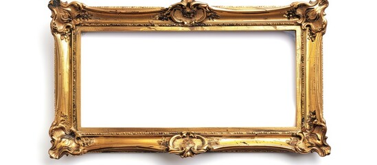 Vintage gold or bronze frame with wear for photos, text, or paintings on white background, suitable for copy space image.