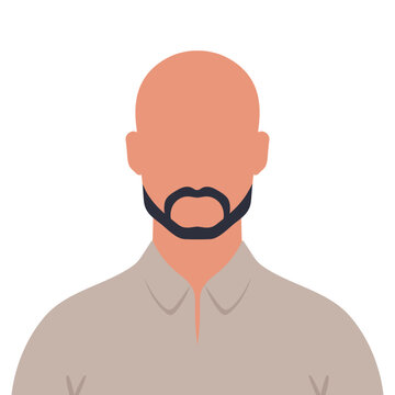 Abstract faceless bald man with beard. Bald bearded male avatar. Vector illustration