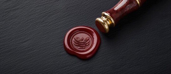 A wax seal stamp is shown against a dark black background creating a striking image with copy space.