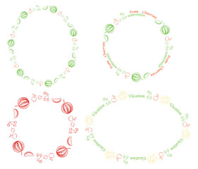 ornamental frames with watermelon and apple. set of design elements. summer fruits
