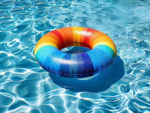 brightly colored swim ring or inflatable float, providing buoyancy and fun in the pool or at the beach.
