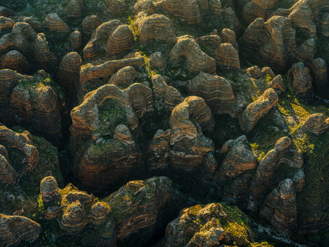 Aerial view of breathtaking rock formations in Purnululu, Bungle Bungles, The Kimberley, Australia.