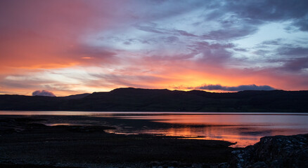 Beautiful sunset over a scottish loch on the Isle of Mull