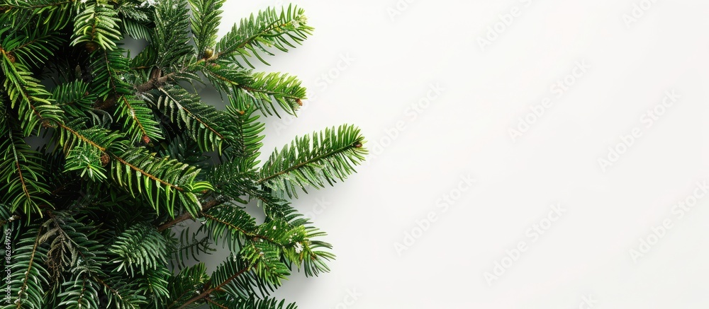 Fototapete Top view of a festive fir tree on a white backdrop with copy space image for your text, ideal for Christmas or New Year greetings.