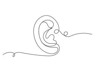 Ear continuous one line art drawing isolated vector illustration