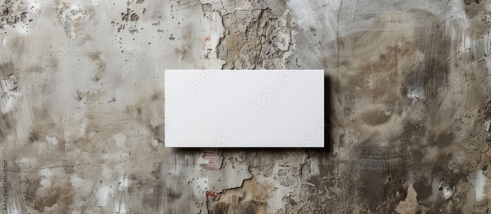 Leinwandbilder top view of a blank white menu mockup on a worn gray concrete wall with soft shadow, ideal for copy 