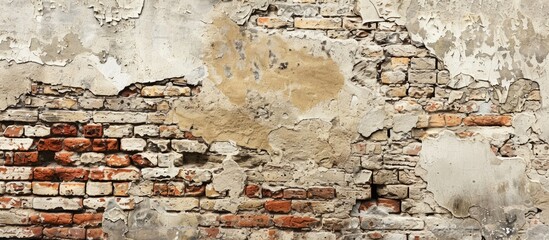 Ancient brick wall showing wear and imperfections with copy space image.