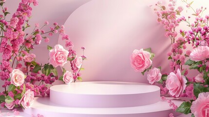 Pink Floral Display with a Round Platform
