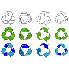 Recycling Sign Symbol Symbol Flat Design Vector Illustration. Isolated in a blank background can be edited and color-changed.