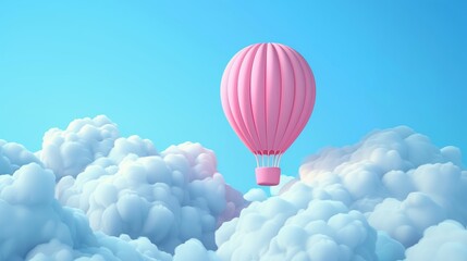 Fototapeta premium 3D pink cartoon hot air balloon