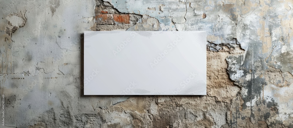 Leinwandbilder top view of a blank white menu mockup on a worn gray concrete wall with soft shadow, ideal for copy 