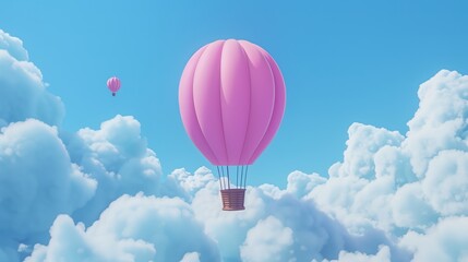 Fototapeta premium 3D pink cartoon hot air balloon