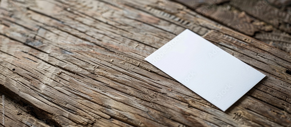 Leinwandbilder Close-up shot of a white business card on a wooden surface, suitable for branding, with available copy space image for customization.