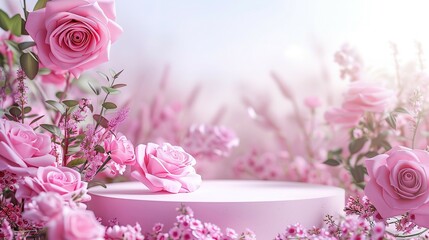 Pink Rose Floral Podium in a Dreamy Setting