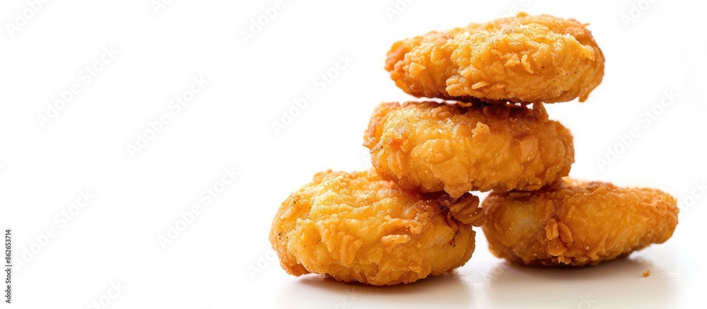 Leinwandbilder Side view picture of a chicken nugget against a white backdrop, with space for text or graphics. Copy space image. Place for adding text and design