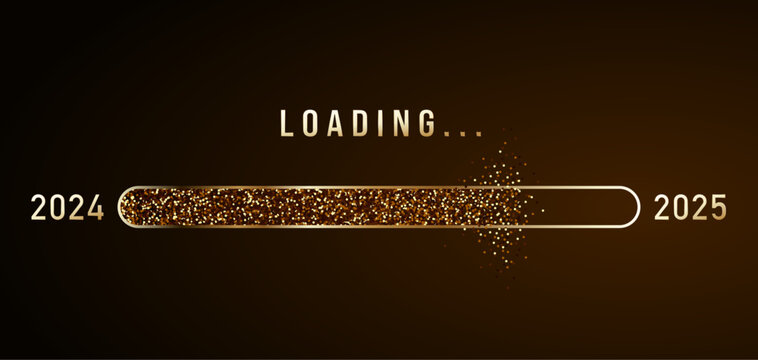 2025 loading progress bar. Gold glitter New Year countdown
