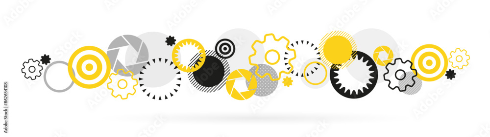 Wall mural frieze of gears, black and yellow