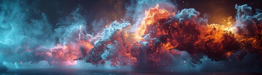 Abstract colorful cloudscape with swirling smoke.