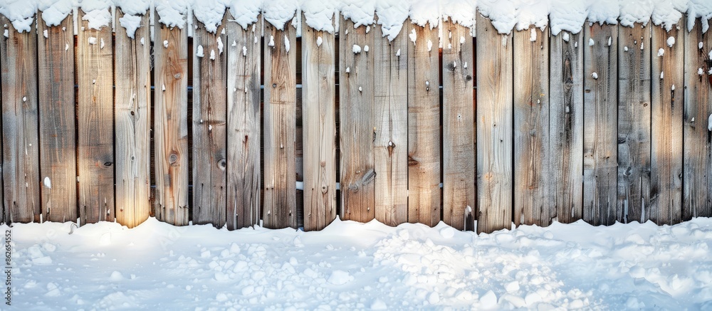 Poster snow-covered fence with copy space image.