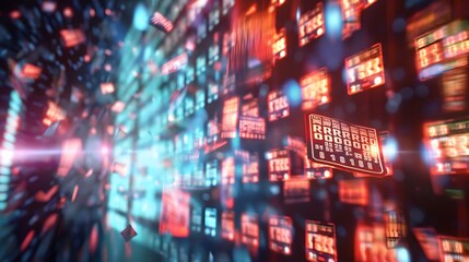 3. A digital illustration of a virtual contest platform with animated tickets floating towards a digital screen displaying random numbers, illustrating the modern approach to online lotteries.